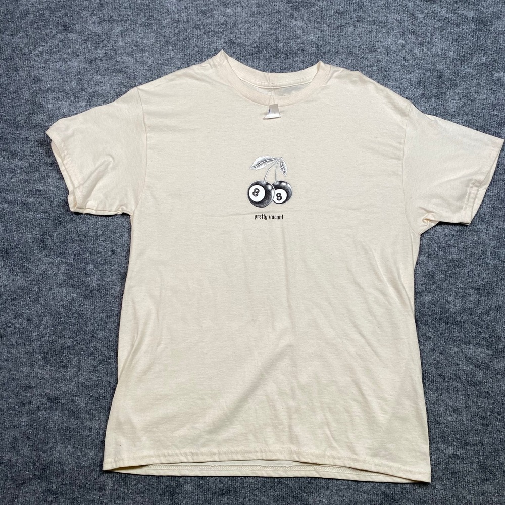 Pretty Vacant Mens 8 Ball Cherry Graphic T-Shirt Cream Large Streetwear Tee